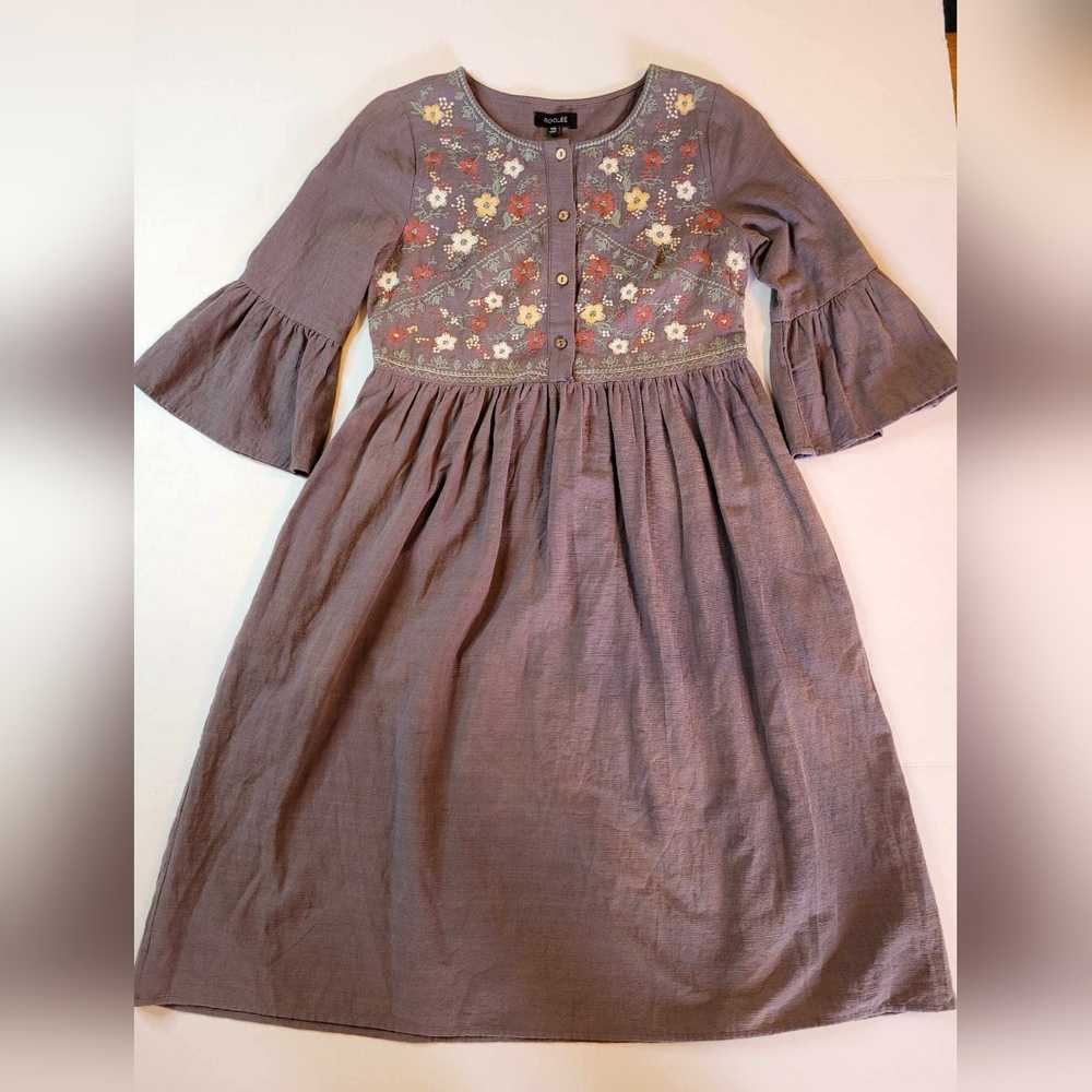 Roolee embroidered gray dress size xs boho style